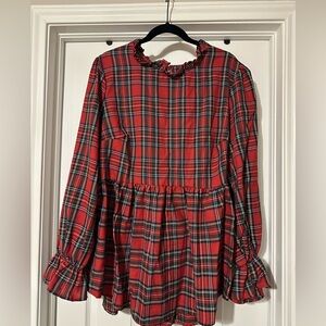 SHEIN Red Plaid Ruffle Blouse